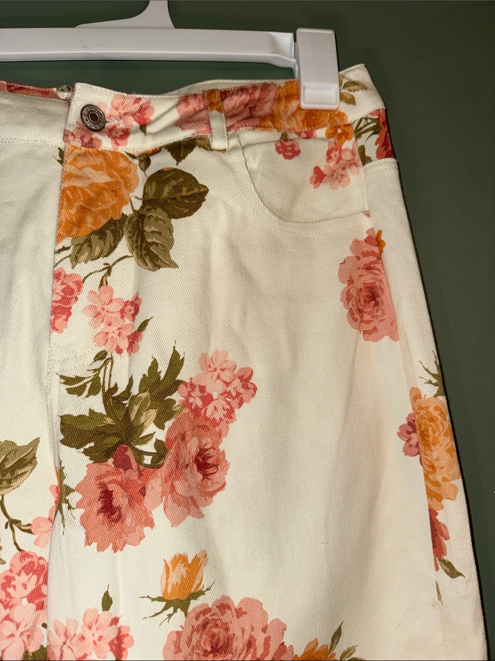 Entro Viviana Cream Floral Denim Matching Set Wide Leg Peplum Large - Picture 7 of 12